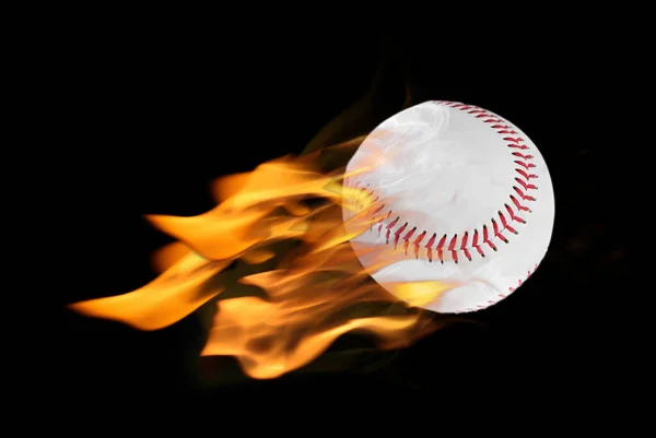 Burning Baseball Ball Flying High Speed Black Background — Stock Photo, Image