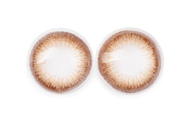 Beyaz, üst görünümde izole edilmiş iki renk kontak lensi