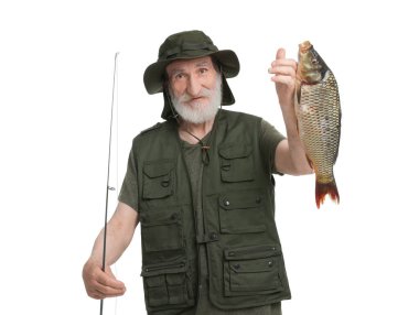 Çubuklu bir balıkçı ve beyaz bir balık yakaladı.