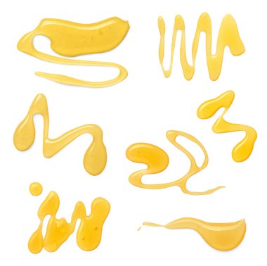 Beyaz üzerine izole edilmiş tatlı altın bal seti. Üst görünüm