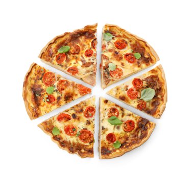 Nefis ev yapımı kiş, prosciutto ile beyaz, üst manzara.