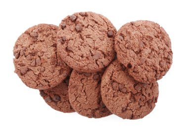 Lezzetli çikolatalı kurabiyeler beyaz, üst manzara