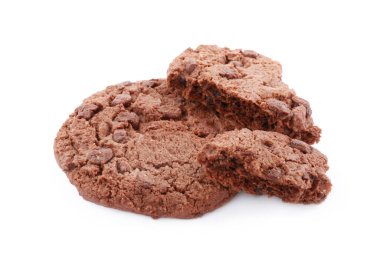 Lezzetli çikolata parçalı kurabiyeler beyaza izole edilmiş