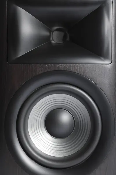 One wooden sound speaker as background, closeup