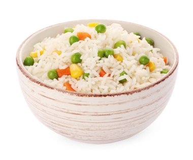 Bir kase lezzetli pirinç ve beyaz sebzeler.