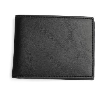 Beyaz üzerine izole edilmiş şık siyah deri cüzdan