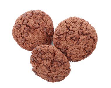 Lezzetli çikolatalı kurabiyeler beyaz, üst manzara