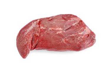 Çiğ et parçası beyaza izole edilmiş, üst manzara