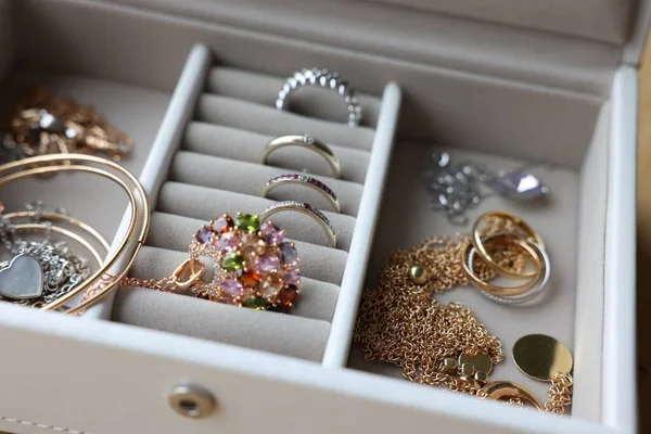 Jewelry box with many different accessories, closeup
