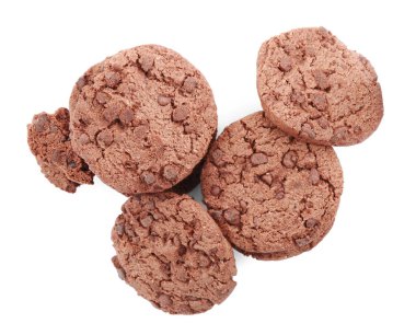 Lezzetli çikolatalı kurabiyeler beyaz, üst manzara