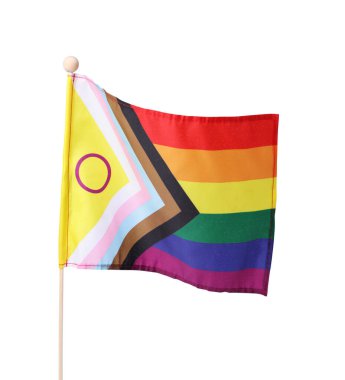 Beyaz arka planda parlak ilerleme bayrağı. LGBT gururu