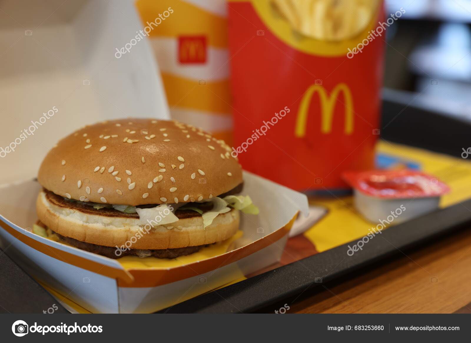 Lviv Ukraine October 2023 Mcdonald's Menu Wooden Table Restaurant