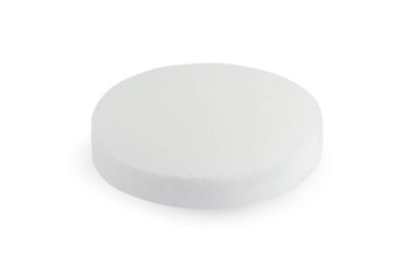 Beyaz arka planda yuvarlak bir hap. Tıbbi tedavi