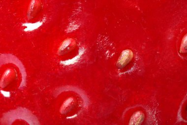 Arka plan olarak olgun çilek dokusu, makro görünüm. Taze meyve.