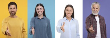 İnsanlar farklı renklerde karşılıyor, resimli kolaj yapıyorlar.