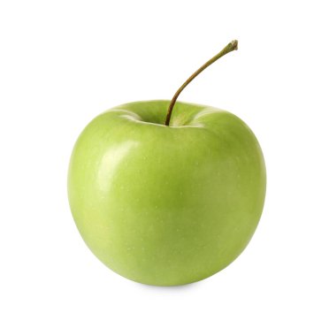 Olgun yeşil bir elma beyaza izole edilmiş.