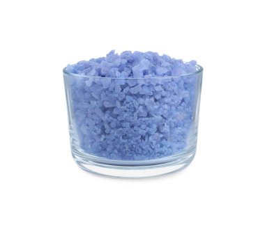 Beyaz üzerine izole edilmiş mavi deniz tuzu konteynırı