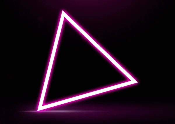Glowing triangle pink neon frame on black background, space for text