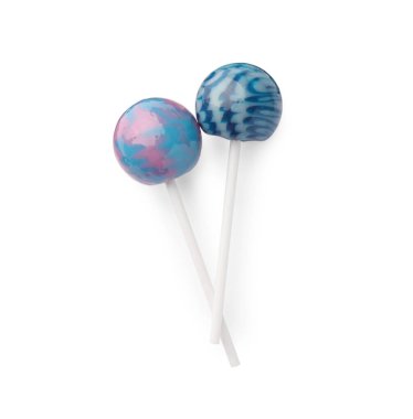 Lezzetli lolipoplar beyaza izole edilmiş, üst manzara