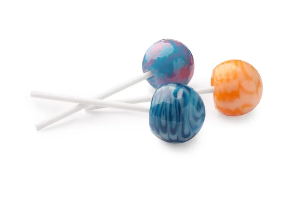 Three Tasty Colorful Lollipops Isolated White — Stock Photo, Image
