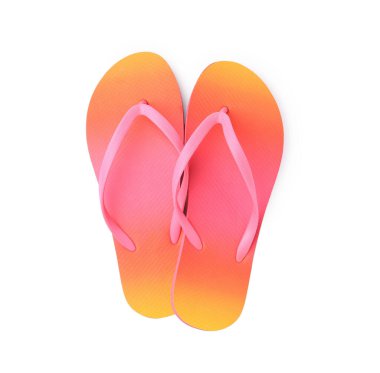 Üst görünümde izole edilmiş şık parmak arası terlikler