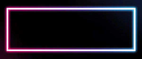 Glowing pink and blue neon frame on black background. Banner design with space for text