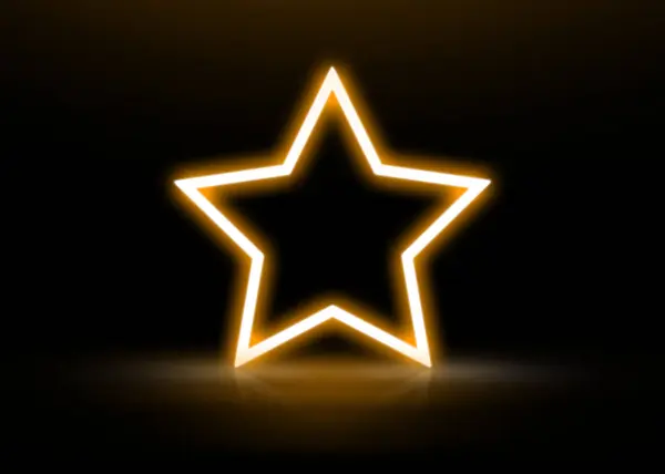 Glowing star-shaped orange neon frame on black background, space for text
