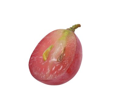 Olgun kırmızı üzümün yarısı beyaza izole edilmiş.