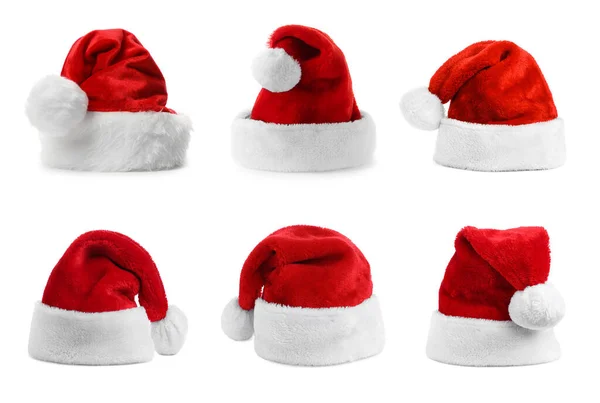 Шляпа Санта Клауса Изолированы Белом Коллекция — стоковое фото