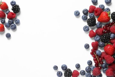 Beyaz arka planda bir sürü taze böğürtlen var. Metin için boşluk