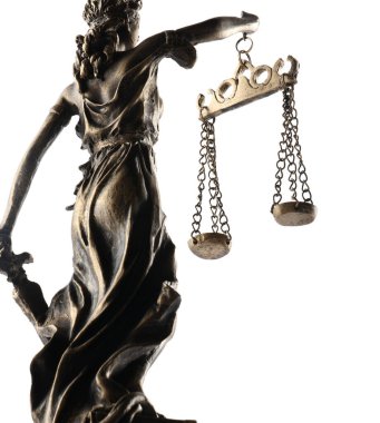 Adalet Anıtı 'nın beyaz arka planda izole edilmiş hali. Yasalara göre adil muamele sembolü