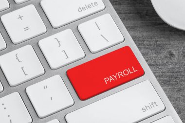 Klavyede kelime maaşı olan kırmızı düğme, kapat