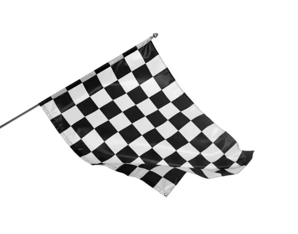 One Checkered Finish Flag Isolated White — Stock Photo, Image