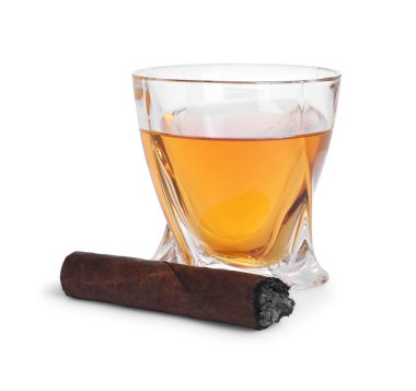 Bir bardak viski ve yanmış puro.