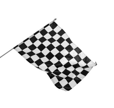 Damalı bitiş bayrağı beyaza izole edildi