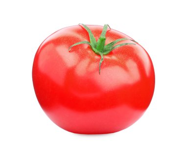 Bir kırmızı olgun domates beyaza izole edilmiş.