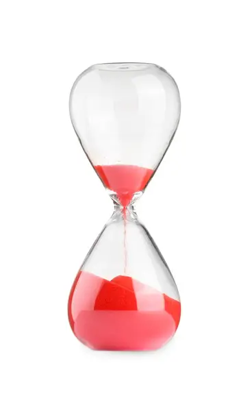 Hourglass Red Flowing Sand Isolated White Stock Picture