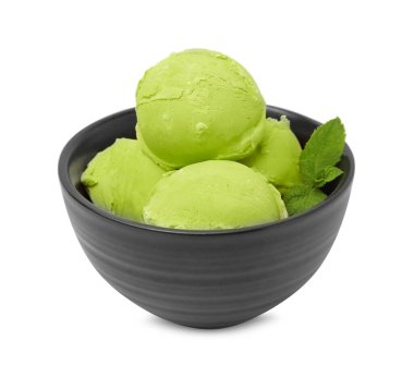 Beyaza izole edilmiş kasede nefis kibritli dondurma.