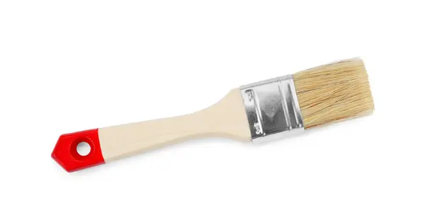 One Wooden Paint Brush Isolated White Top View — Stock Photo, Image