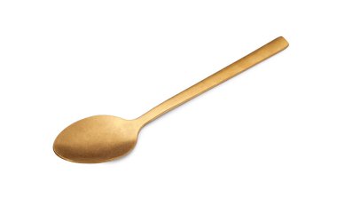 Yeni bir altın kaşık beyaz üzerine izole edilmiş