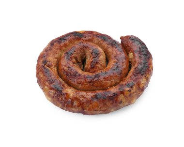 Bir halka leziz ev yapımı sosis beyaz üzerine izole edilmiş.