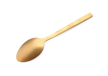 Yeni bir altın kaşık beyaz üzerine izole edilmiş