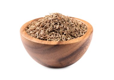 Bowl of aromatic caraway (Persian cumin) seeds isolated on white clipart