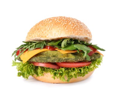 Ispanak pirzolası, peynir ve sebzeli leziz vejetaryen burger.