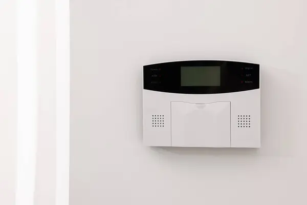 Huisbeveiliging Alarmsysteem Witte Wand Binnen Ruimte Voor Tekst Stockfoto