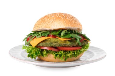 Ispanak pirzolası, peynir ve sebzeli leziz vejetaryen burger.