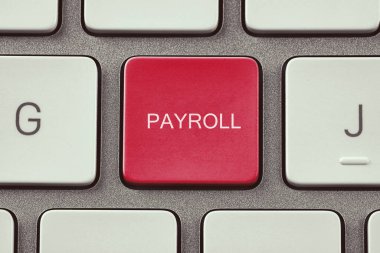 Klavyede kelime Maaşları ile kırmızı düğme, üst görünüm