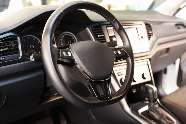 View Steering Wheel Dashboard Modern Car — Stock Photo, Image