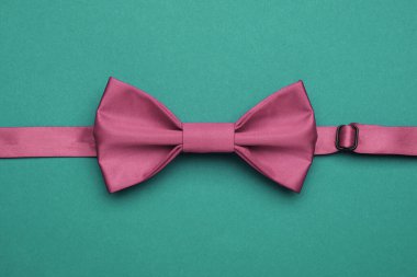 Deniz mavisi arkaplanında pembe papyon, üst görünüm