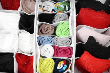 Güzel kadın iç çamaşırları olan organizatörler.